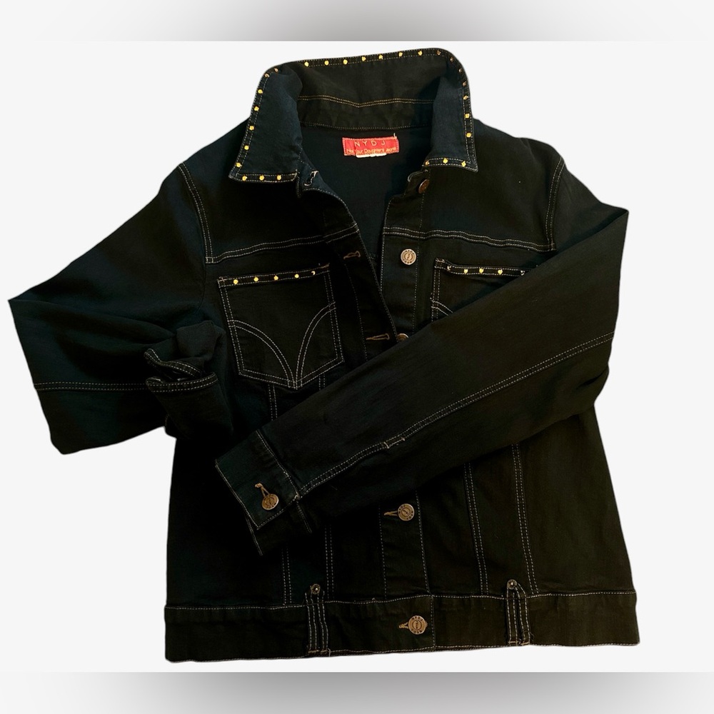 NYDJ Jean Denim Jacket Rhinestone Studded Dk Blue Denim Womens Lg